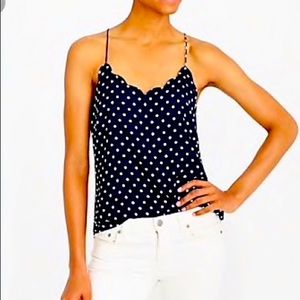 J. Crew Scalloped Cami Top Navy White Polka Dots